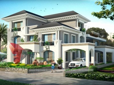 elegant bungalow day view with photo realistic  3d exterior rendering